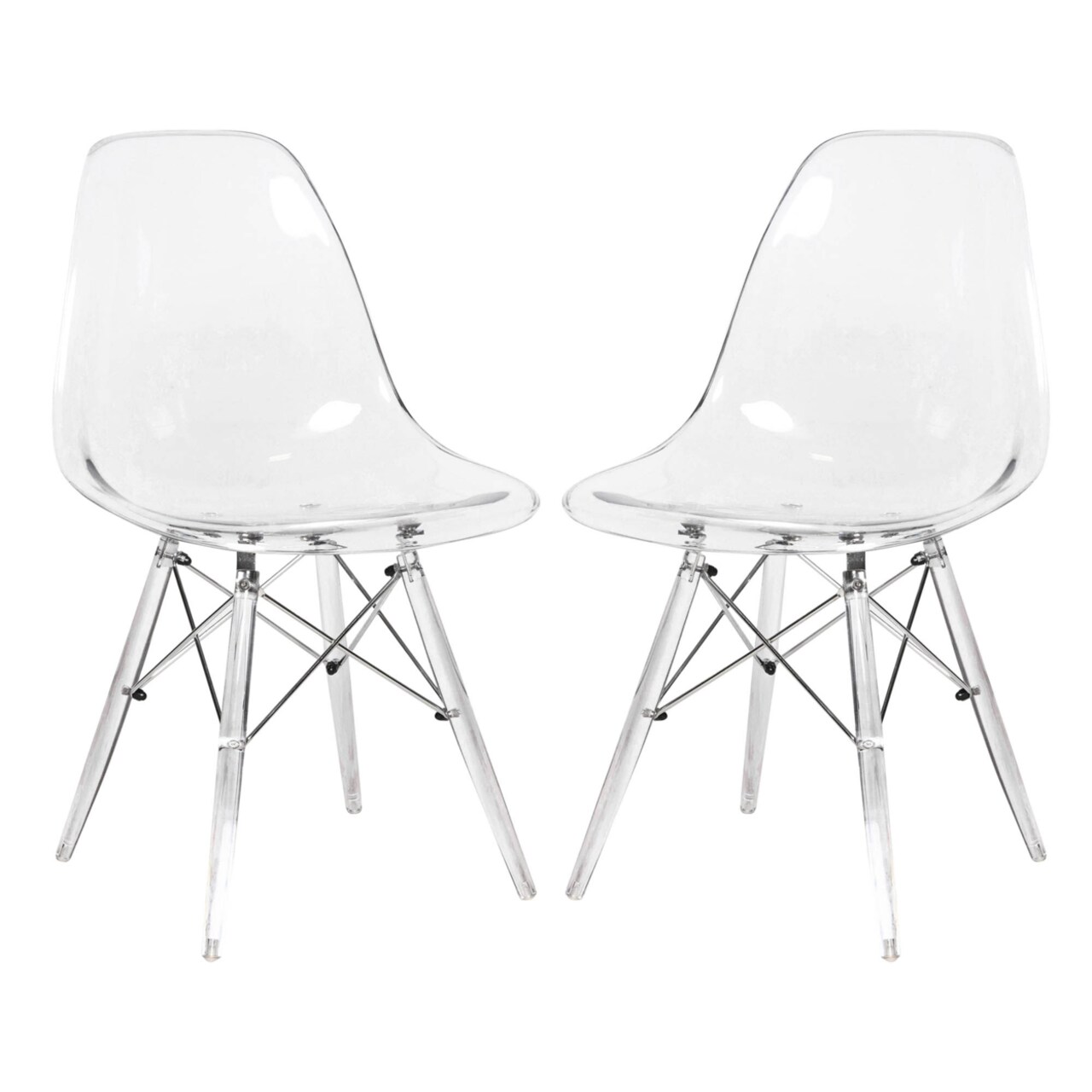 Leisuremod Dover Molded Side Chair with Acrylic Base, Set of 2 - Clear